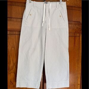 White & Grey Striped Straight Leg Capri Pants